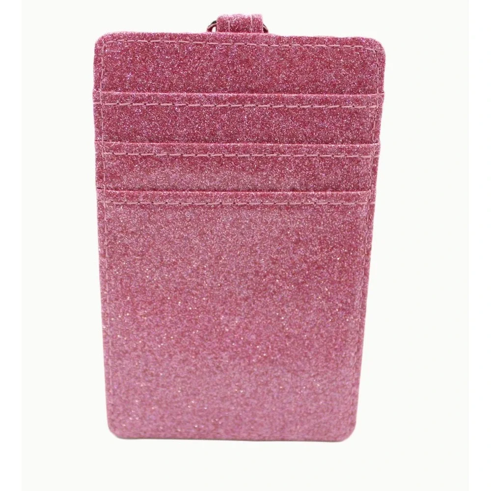 Azrra Pink Glitter ID Badge Holder‎ with Matching Lanyard Vertical Card Case